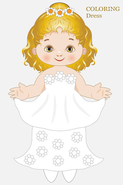 Εικονογράφηση μιας χάρτινης κούκλας με φόρεμα εύκολο να ζωγραφιστεί για τα παιδιά - Διάνυσμα, εικόνα