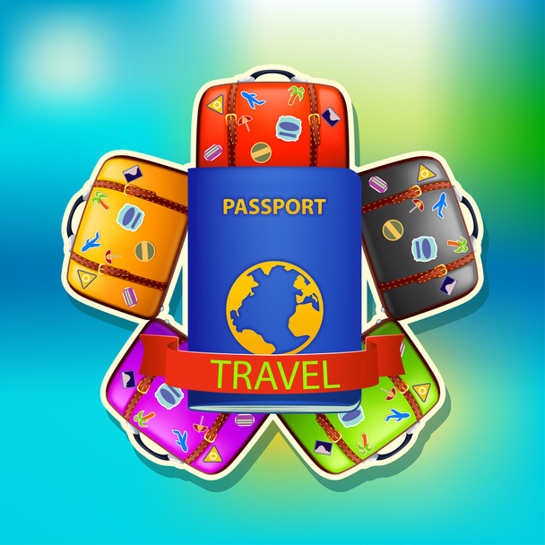 パスポートとスーツケース - ベクター画像
