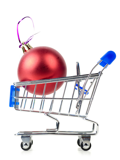 Cart with red gift box - Foto, Imagem