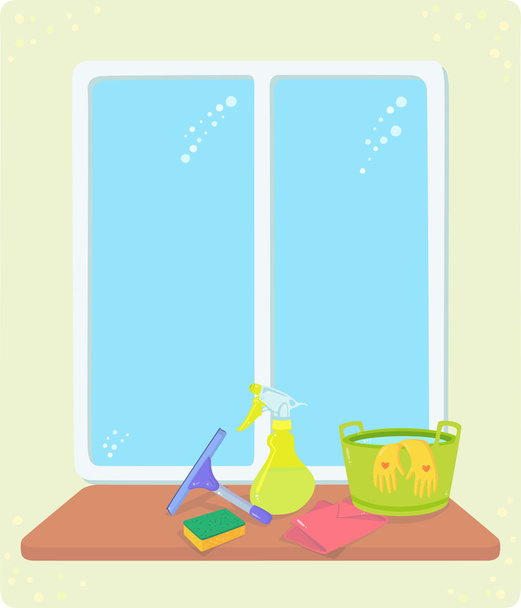 καθαρίζοντας παράθυρο - Διάνυσμα, εικόνα