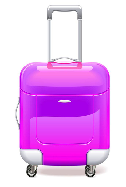 maleta de plástico púrpura con ruedas - Vector, imagen