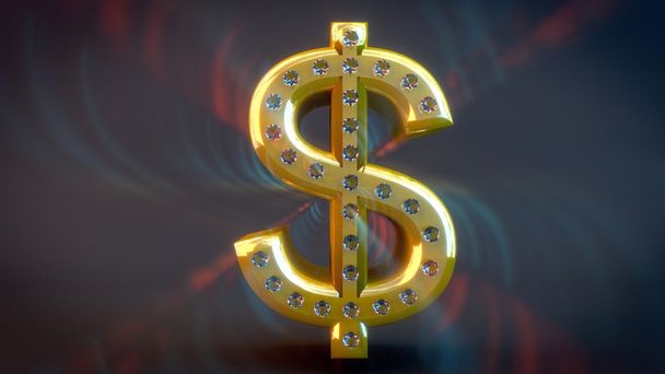 Gold Dollar Sign With Diamonds - Photo, Image