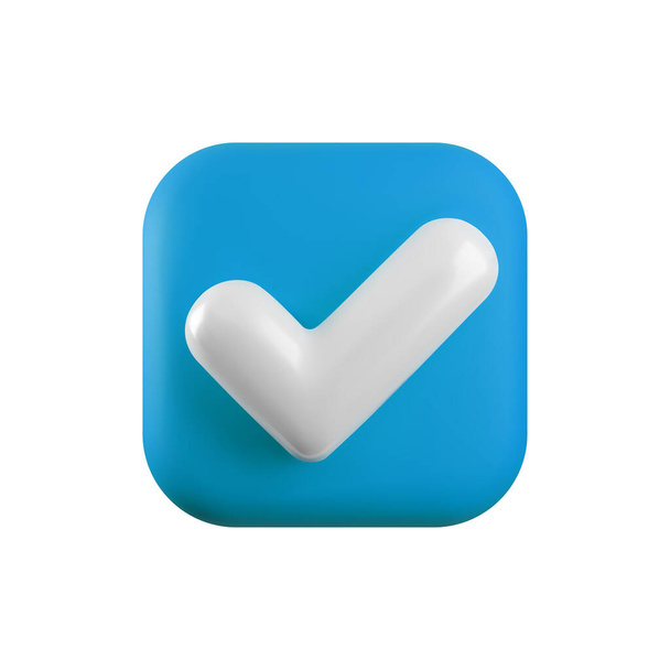 Vector 3d Ellenőrizze jel reális ikon. Trendi műanyag kék ellenőrző jel, válassza ikon elszigetelt fehér háttér. Kék négyzet igen gomb. 3D render kullancs jel illusztráció web, app, design. - Vektor, kép