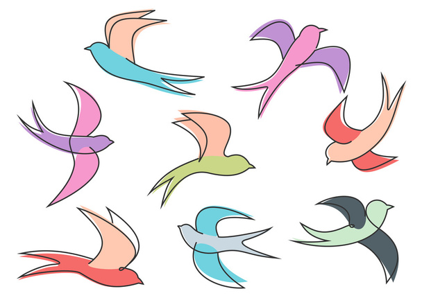 Sierlijke kleurrijke vliegende swallow vogels - Vector, afbeelding