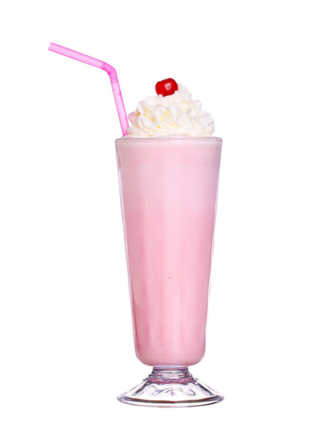 milkshakes strawberry flavor with cherry and whipped cream isola - 写真・画像