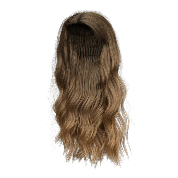 3d renderowania miękkie faliste eleganckie brązowe włosy izolowane - Zdjęcie, obraz