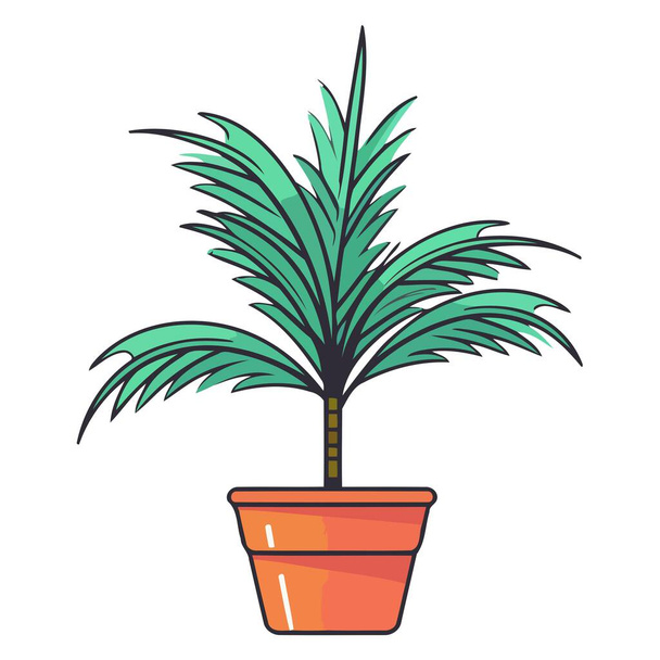 Векторная иконка пальмы с простым контуром с длинным стволом и широкими листьями - Вектор,изображение