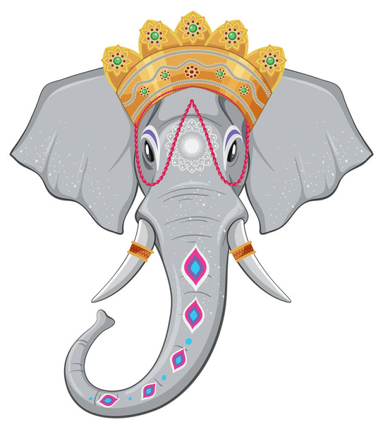 Illustrazione di un elefante grigio con corona ornata - Vettoriali, immagini