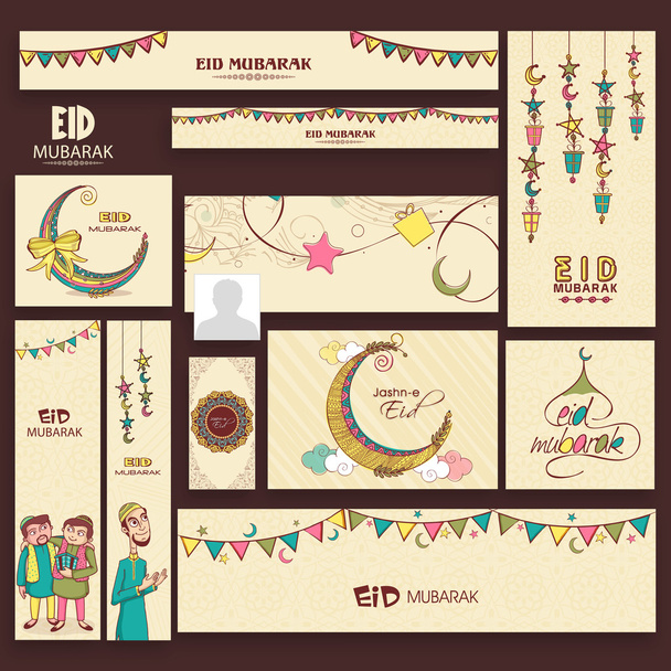 Eid Mubarak celebration social media headers or banners. - Vektor, kép