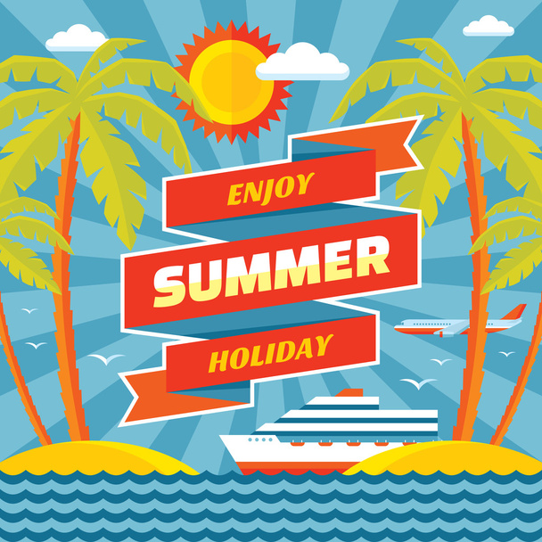 Enjoy summer holiday - vector concept banner in flat style. Summer holiday vector background. Design elements. - Вектор,изображение