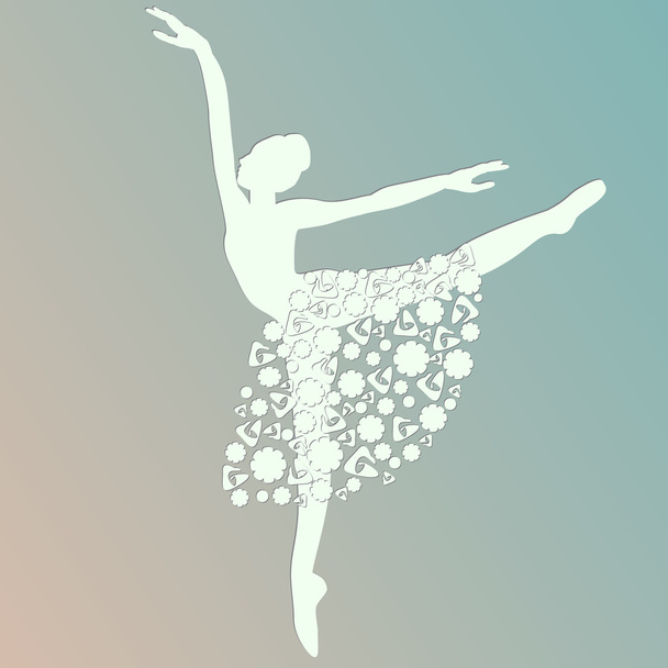 bailarina bailando, silueta blanca, vector aislado, falda floral, papel cortado
 - Vector, imagen