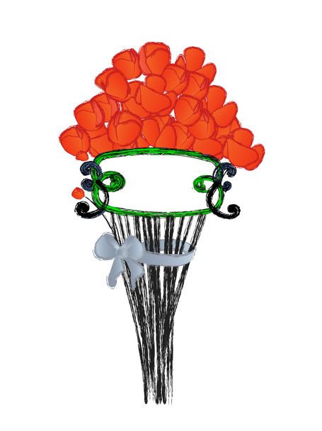 Papoula vermelha no buquê com fita
 - Vetor, Imagem