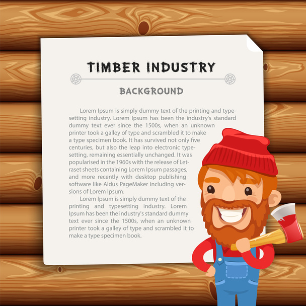 Hout industrie achtergrond met Lumberjack - Vector, afbeelding