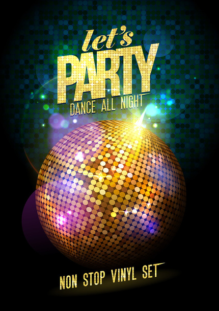 Party design with gold disco ball. - Διάνυσμα, εικόνα