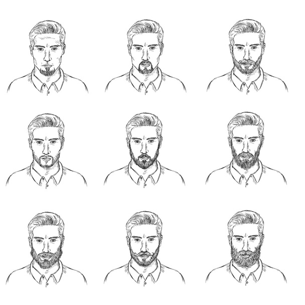 Набір ескіз чоловіча стикається з бородами - Вектор, зображення