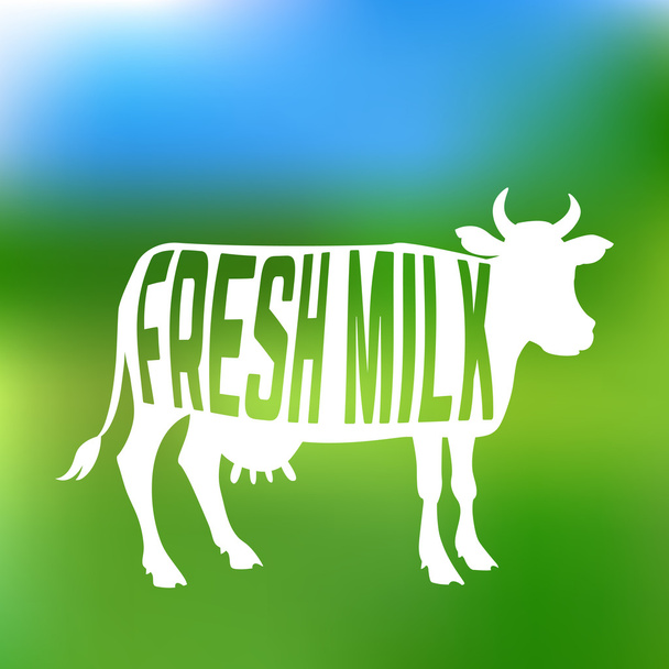 Cow silhouette with text inside about fresh milk. Label or emblem. - Vector, Image