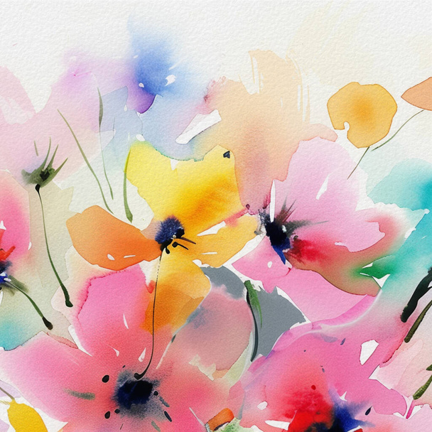 Abstraktní akvarel malba květiny na pozadí s papírovou texturou  - Fotografie, Obrázek