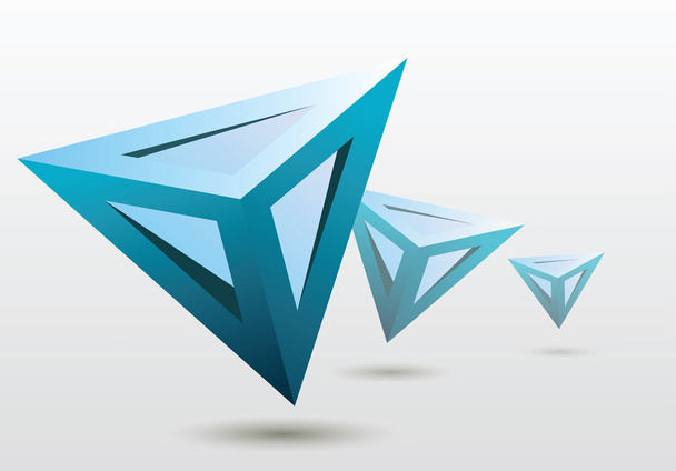 blaue 3D-Dreiecksformen auf hellem Hintergrund - Foto, Bild