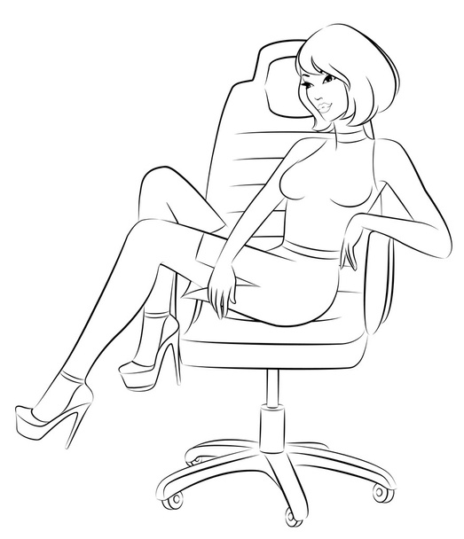 美しいビジネスの女性のオフィスの椅子に座っています。 - ベクター画像