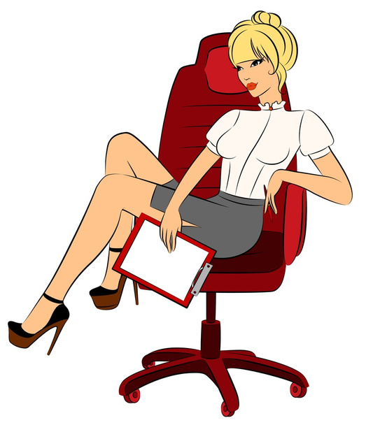 Beautiful business women sits in a chair in office - Вектор,изображение