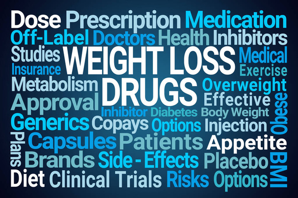 Gewichtsverlust Drogen Word Cloud auf blauem Hintergrund - Foto, Bild