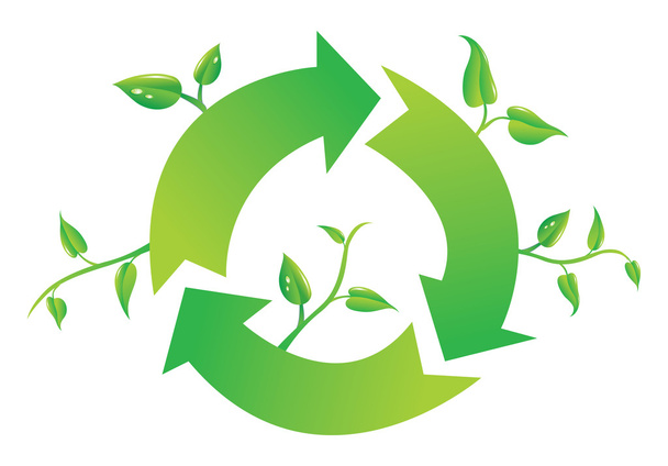 Recycle sign, branch and leaves - Foto, imagen