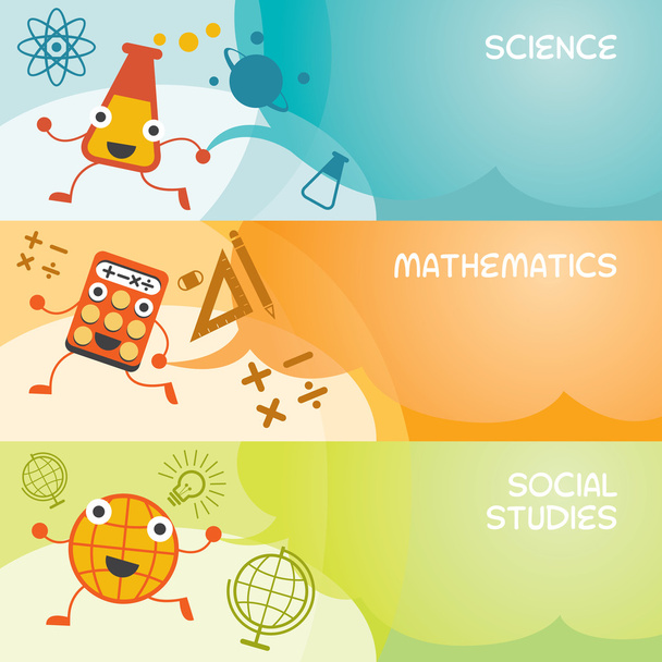 Education Characters Banner, Science, Math, Social - Vector, Image