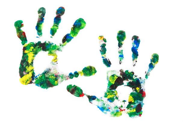 Close up of colored hand print on white background. - Photo, Image