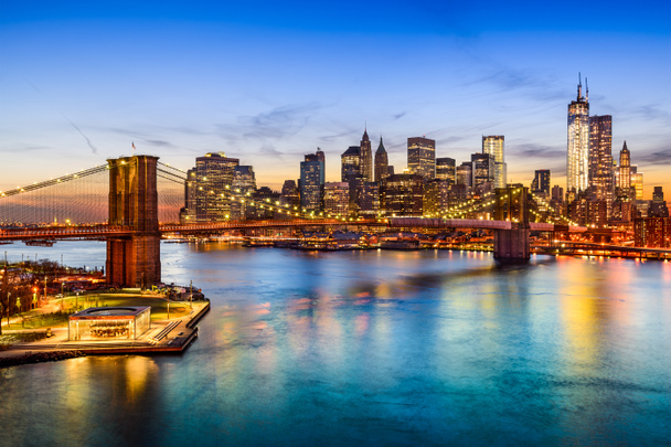 Brooklynský most a panorama Manhattanu - Fotografie, Obrázek