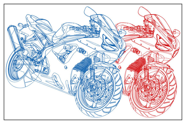  Croquis de motos de course, une bleue et une rouge - Photo, image
