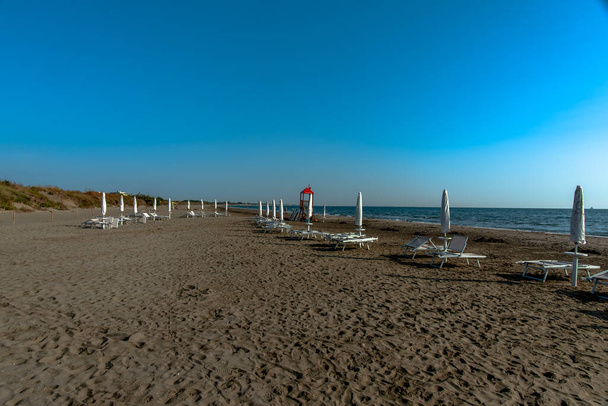 spiaggia autunnale al Lido di Venezia con i detriti di alberi e dune abbandonate - Foto, immagini