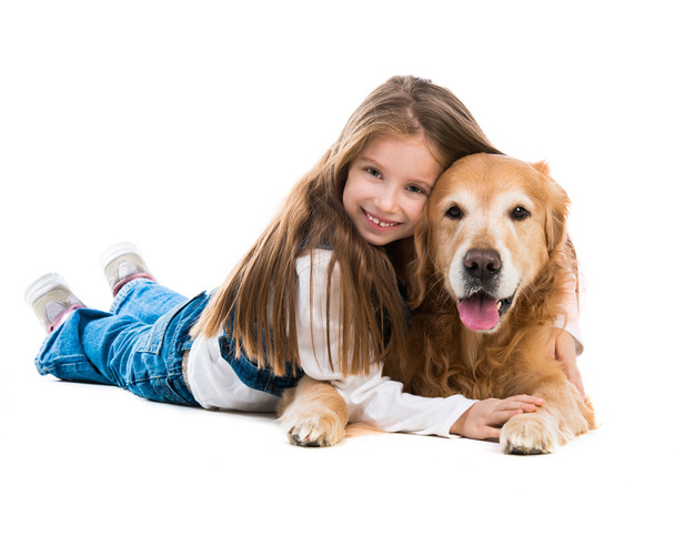 Happy little girl with  dog - Фото, зображення