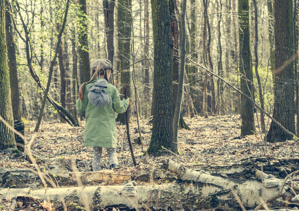 Little girl goes through  woods - Valokuva, kuva