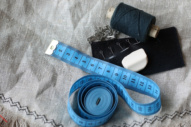 Crafts thread dressmaking scissors monochrome buttons - Photo, Image