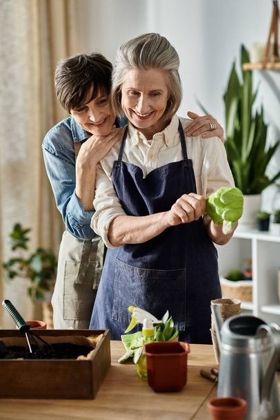 Ηλικιωμένες και νεαρές γυναίκες δένονται στην κουζίνα, βοηθώντας η μία την άλλη. - Φωτογραφία, εικόνα