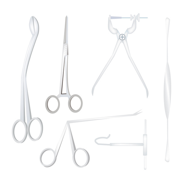 Комплект хирургических инструментов на белом фоне
 - Вектор,изображение