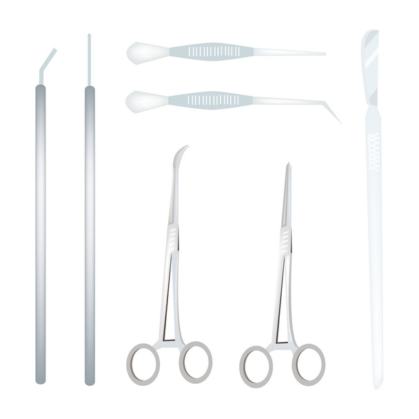 Коллекция хирургических инструментов на белом фоне
 - Вектор,изображение