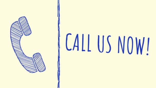 Call Us Now text written over background with phone symbol having ball pen texture. - Footage, Video