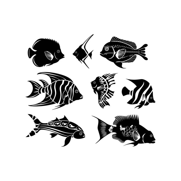 Collection of Tropical Fish Silhouettes. Vector illustration design. - Vector, Image