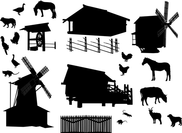 ensemble de bâtiments de village et d'animaux isolés sur blanc
 - Vecteur, image