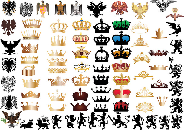Velká sada korun a heraldická zvířata - Vektor, obrázek