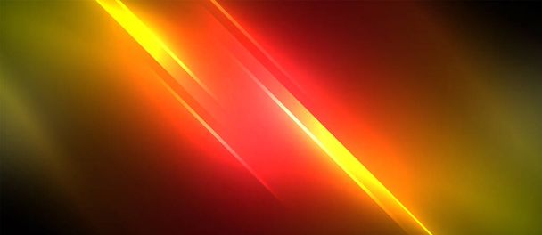 Μια δέσμη κόκκινου και κίτρινου φωτός φωτίζει έναν μαύρο καμβά, που μοιάζει με τα χρώματα ενός ουρανού ηλιοβασιλέματος. Τα χρώματα προκαλούν ζεστασιά και ενέργεια, δημιουργώντας μια ζωντανή και δυναμική οπτική αντίθεση - Διάνυσμα, εικόνα