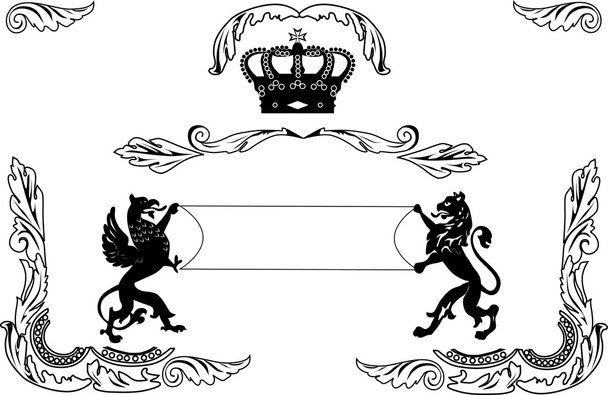 frame with heraldic lion and dragon - Vector, Image