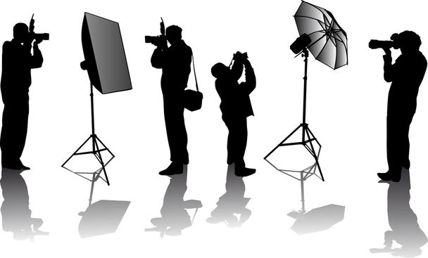 silhouettes de photographe avec reflets
 - Vecteur, image