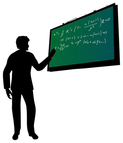 scientist near board with equations - Vector, Image