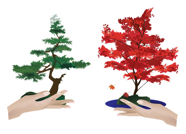 two human hands and trees - Vector, Image
