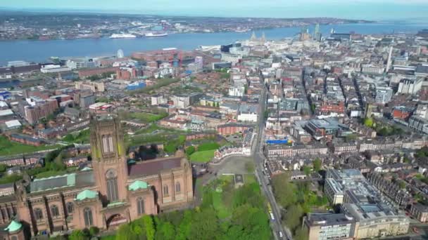 Aerial View of Modern British City Centre of Liverpool,  The Maritime city in northwest England, United Kingdom. May 5th, 2024 - Footage, Video