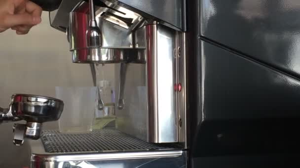 Espresso machine pouring espresso shot in cup-Dolly shot - Felvétel, videó