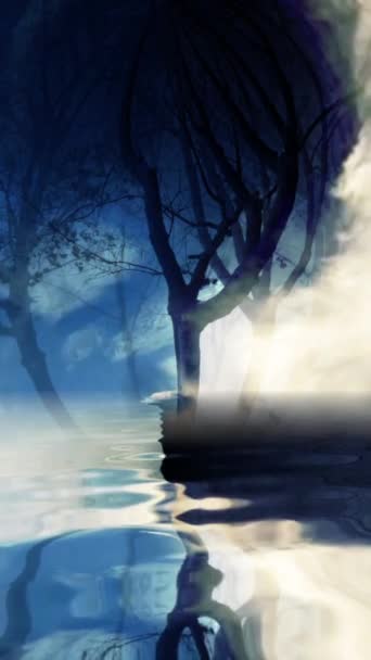 Köd a fák felett tükröződő víz függőleges videó - Felvétel, videó