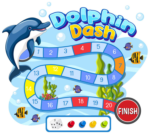 Colorido juego de mesa temática submarina con delfín - Vector, imagen